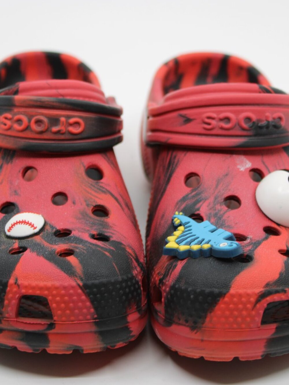 Children's Crocs Red Black Charms Kids Size C-13 Rubber Water Summer Casual